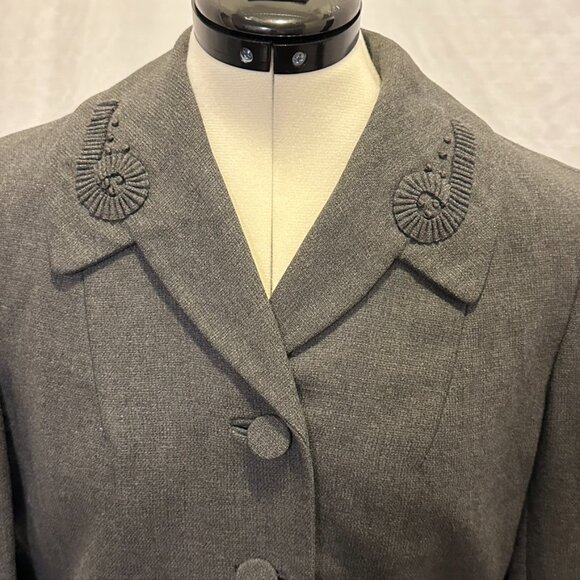 Betty Rose vintage Blazer Jacket Gray Embellished Woven Wool 1960 6 8 - Picture 3 of 14